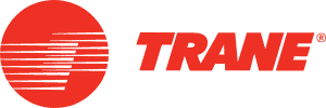Red Trane logo with a stylized circular emblem on the left and bold "TRANE" text on the right, all in red on a white background.