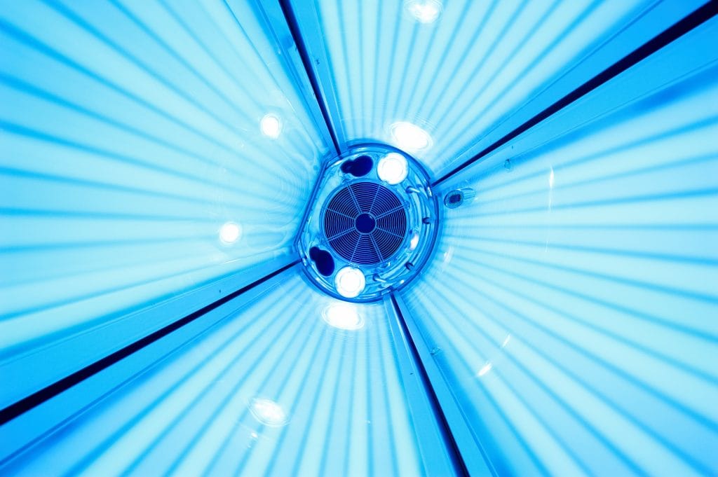 Solarium tanning bed, view from inside